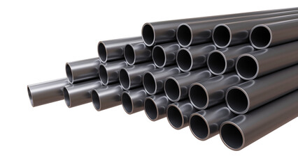 Steel hollow section beams, circular shape tube isolated on white, transparent