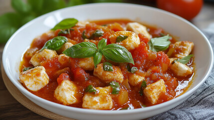 Specialit&agrave; italiana pinsa romana con sugo di pomodoro, mozzarella e basilico.