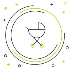 Line Baby stroller icon isolated on white background. Baby carriage, buggy, pram, stroller, wheel. Colorful outline concept. Vector
