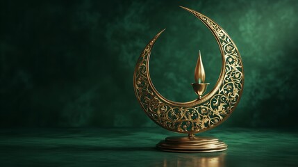 3D render of an Arabic themed product display background for advertisement featuring a moon stars and an Arabic lamp