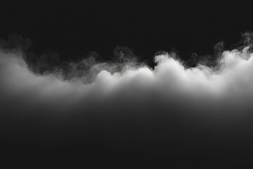 A monochromatic image of an airplane soaring through fluffy white clouds