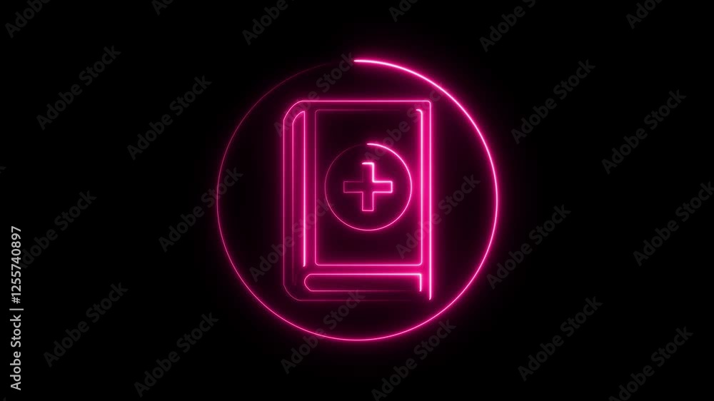 Poster glowing neon add sheet icon animation.simple thin line, outline animation of web icons for ui and ux