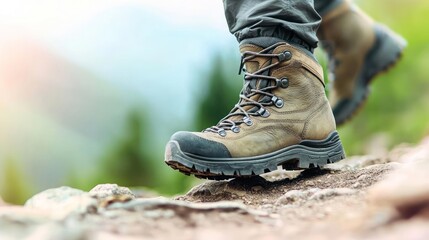 Person Hiking in Brown Boots on Mountain Trail