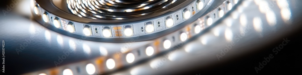 Poster a close-up view of a light strip on a table, suitable for use in product photography or design conce