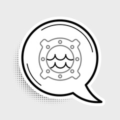 Line Ship porthole with rivets and seascape outside icon isolated on grey background. Colorful outline concept. Vector
