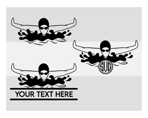 Obraz premium Swimming Monogram SVG Silhouette Bundle, Swimming Silhouette, Swimmer Svg, Sports Svg, Girl Swimming Svg, Beach Pool Silhouette svg, Swim Png, Waves Svg, Vector Swimming svg, Swimming Png, Cut Files