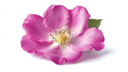 Naklejka premium A close-up of a vibrant pink rose flower with a bright white background, highlighting its beauty with minimal distractions.
