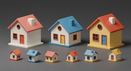 Toy House Collection Cute Miniature Home Models for Real Estate Concept