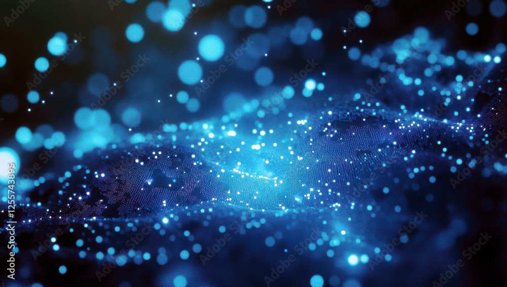Poster abstract blue bokeh lights floating over dark background creating mystical atmosphere and depth in d