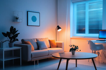 Cozy apartment interior with neutral tones and plants