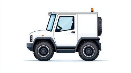 Fototapeta premium Cartoon Style Light Utility Vehicle with Orange Beacon on Top in Side View Illustration