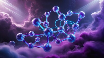 Abstract illustration of interconnected molecules in a vibrant, futuristic setting.