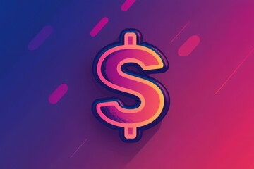 Neon dollar symbol on a futuristic purple background
