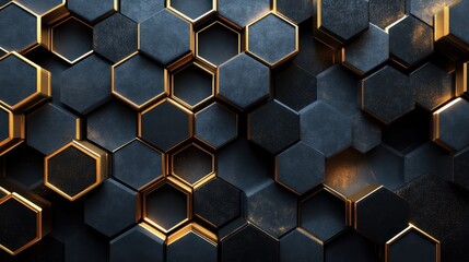 Abstract Hexagonal Gold and Dark Grey Pattern Background Texture Design