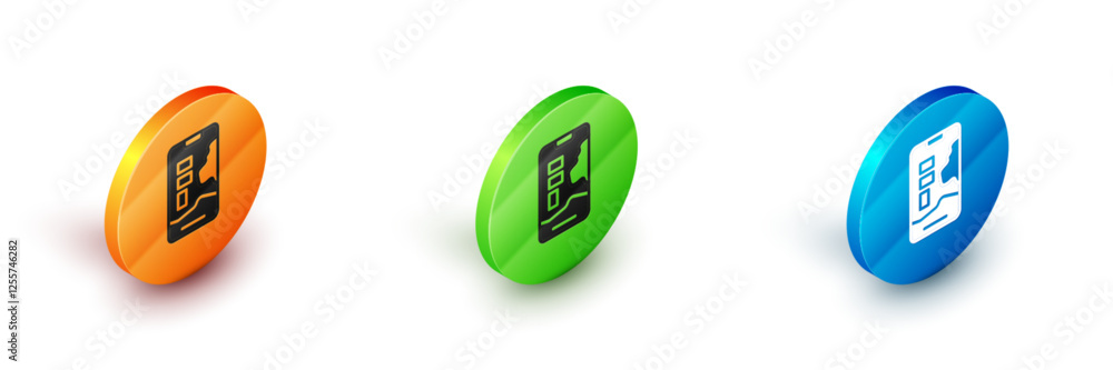 Poster isometric infographic of city map navigation icon isolated on white background. mobile app interface