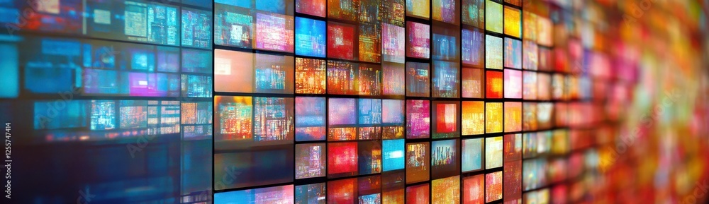 Poster vibrant abstract digital background with colorful squares and glowing light effects for creative des