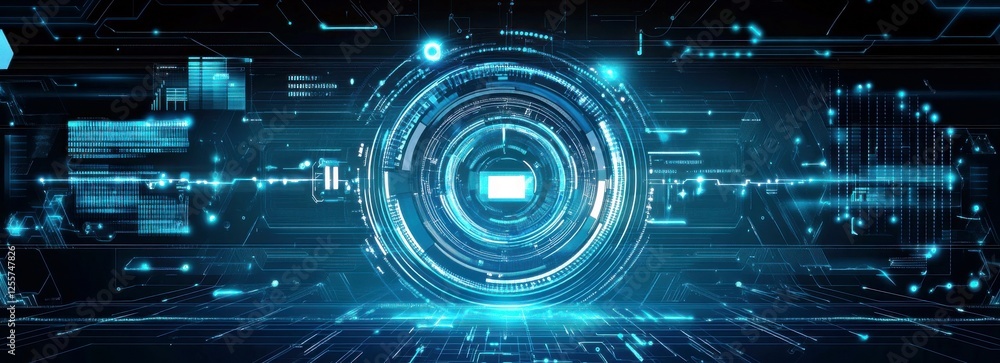 Poster futuristic digital technology background with circular design and glowing elements for innovation, s