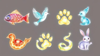 Glowing Animals Paws Cute Fantasy Pet Illustrations