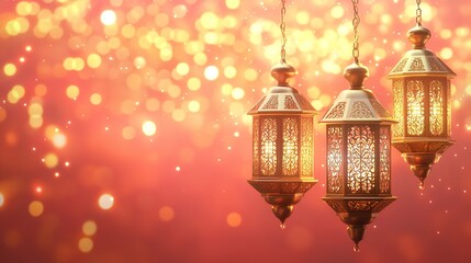3D render of an Arabic themed product display background for advertisement featuring a moon stars and an Arabic lamp