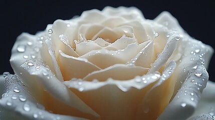 A Close Up View Of A Dew Covered White Rose