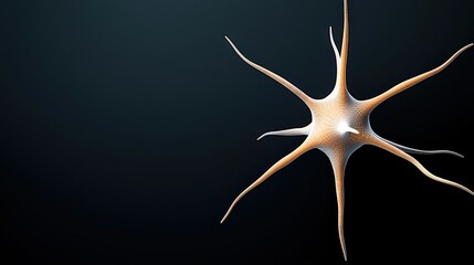 Abstract depiction of a single neuron with long extensions on a dark background