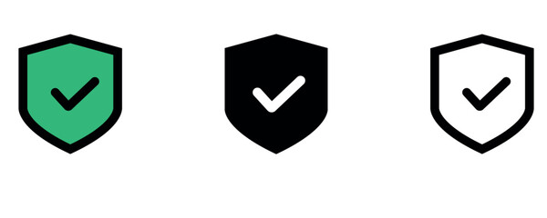 Tick mark approved with shield icon, shield protection icon vector set isolated on white background.
