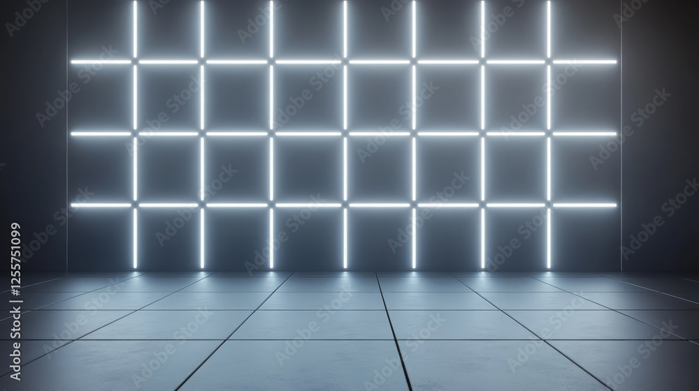 Poster futuristic empty digital wall box with illuminated grid patterns, creating modern and sleek environm