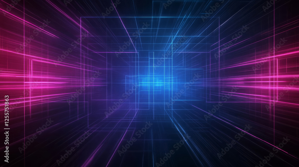 Poster digital glitch effect with multicolored lines creating vibrant, futuristic atmosphere. interplay of 