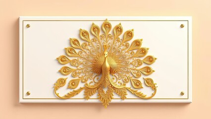 Elegant Gold Peacock Wall Art Panel Luxury Home Decor 3D Render
