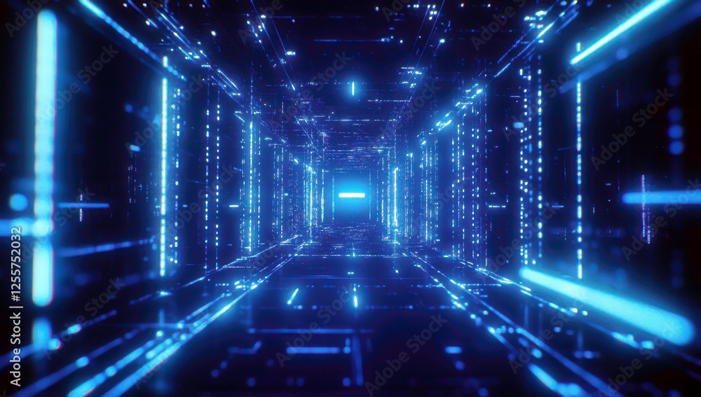 Poster futuristic digital corridor with glowing lines and abstract patterns, representing advanced technolo