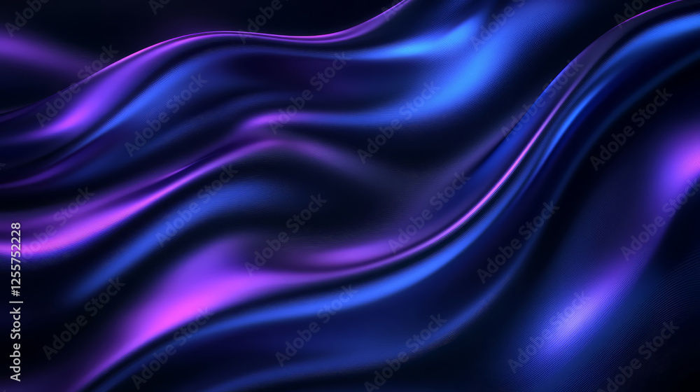 Poster dynamic abstract design featuring flowing waves in blue and purple hues, creating sense of movement 