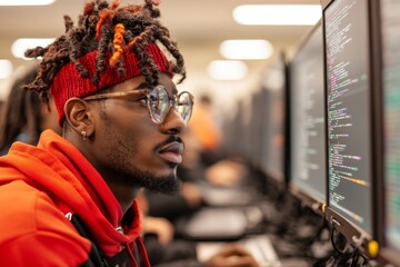 A group of students attending an introductory workshop on coding and programming