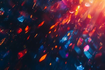 Colorful Glow Sparks &ndash; Orange Red Rays on Dark Blue with Holographic Light Effects

