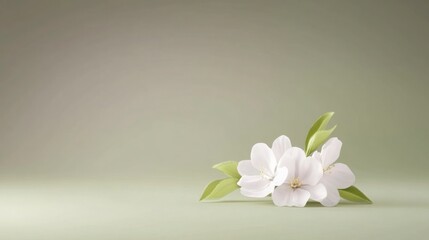 Fototapeta premium Realistic Spring Vibes with Delicate White Flowers on Soft Green Background for Tranquil and Fresh Ambiance