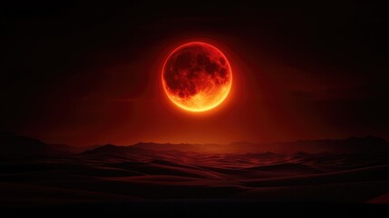 Stunning Full Moon Surrounded by Dark Desert Landscape at Night