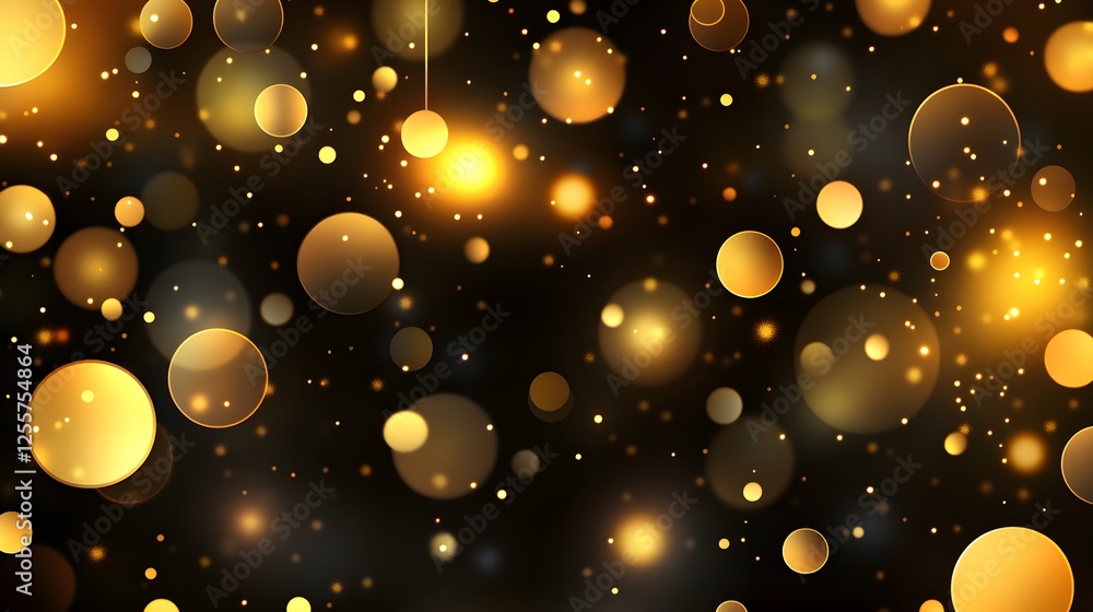 Poster black background with gold circles and shimmering golden glitter texture creating an elegant design