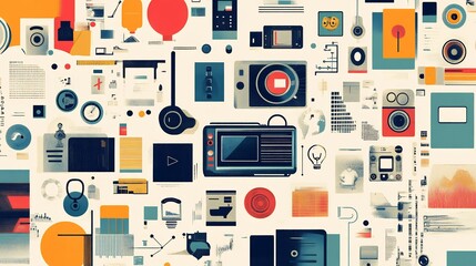 Creative representation of communication innovation over the decades showcasing the progression of tools strategies and audience engagement methods