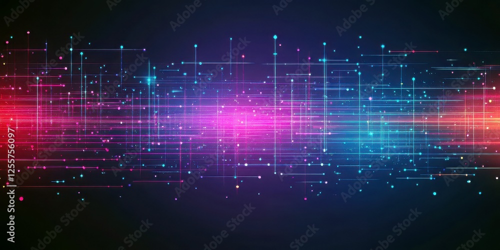 Aufkleber abstract technology background with colorful light lines and particles in a digital space environmen