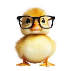 Chubby duckling with oversized glasses looking curious and playful. This adorable bird captures attention with its unique style and charm, making it delightful subject