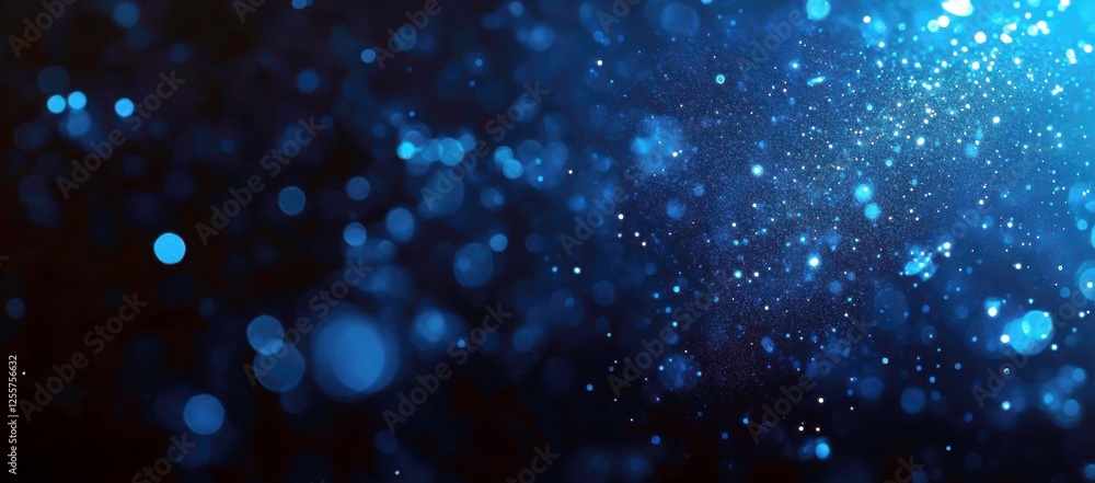 Poster abstract blue background with glowing bokeh particles and shimmering light effects creating a dreamy