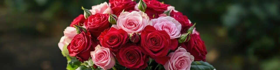 A beautiful arrangement of red and pink roses in a vase, perfect for any occasion or decoration