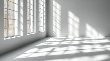 Abstract white studio background for product presentation empty room with shadows of window