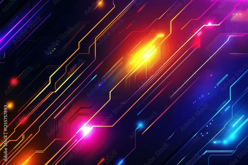 Poster beautiful colorful abstract background with glowing lines and lights in a modern digital design suit