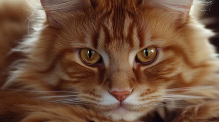 Fototapeta premium A domestic cat rests on a comfortable couch