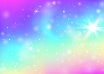 Fairy Gradient. Purple Unicorn Background. Rainbow Pattern. Iridescent Girlish Effect. Pink Pastel Hologram. Blue Colorful Invitation. Princess Glitter. Candy Fairy Gradient.