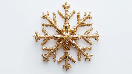 Single gold snowflake on a plain white background
