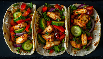 Delicious chicken tacos with fresh vegetables.  Perfect for a quick and healthy meal.