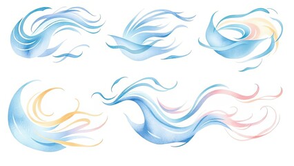 Abstract Watercolor Swirls Blue Pink Gold Flowing Design Elements