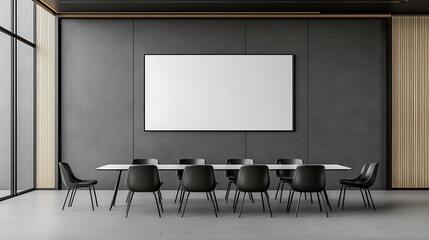 Modern Conference Room Interior: Empty Boardroom with Large Blank Canvas AI Generated