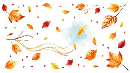 Fototapeta premium Autumn Leaves Watercolor Design Fall Foliage Nature Background